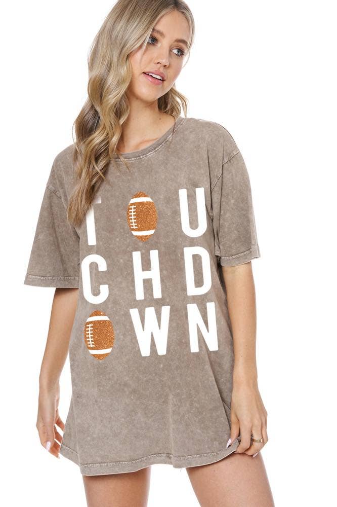 GLITTER' Touch Down Football Graphic S/S Washed Boyfriend Tee