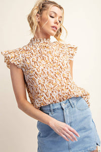 Classic Ruffle Sleeves Mock Neck Top