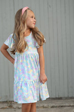 Kids Emmy Purple Pastel Floral Flutter Sleeve Twirl Dress