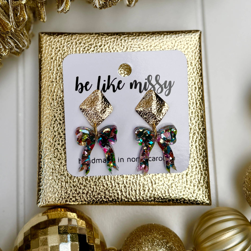 Festive Party Earrings - Audrey - Party Glitter Bow Earrings