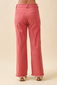 Wide Leg Raw Hem Denim Pants