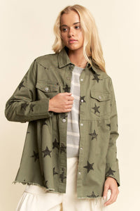 This Star Printed Baby Doll Front Snap Jacket