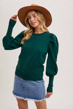 Bubble Sleeved Sweater Knit Top - Green