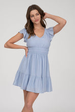 V NECK SHORT SLEEVE RUFFLE DETAIL SHIRRED MINI DRE: PINK