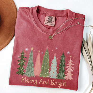 Merry and Bright, Christmas Trees, Winter, Snow, Xmas Tshirt