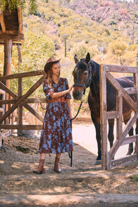 Dreamy Jacquard Floral Midi Dress w/ Statement Sleave