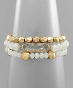 Oval Charm 3 Row Beads Bracelet