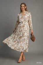 Lurex Floral Print Midi Dress - Brown