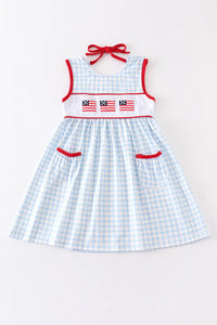 Patriotic Flag Embroidery Plaid Pocket Dress