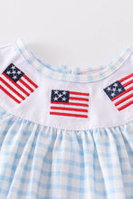 Patriotic Flag Embroidery Plaid Girl Bubble Romper