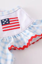 Patriotic Flag Embroidery Plaid Girl Bubble Romper