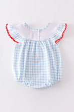 Patriotic Flag Embroidery Plaid Girl Bubble Romper