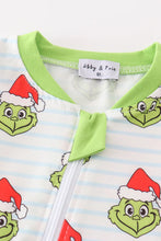 Green Stripe Christmas Grinch Zipper Boy Romper