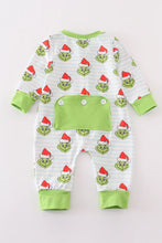 Green Stripe Christmas Grinch Zipper Boy Romper