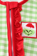 Green Christmas Grinch Ruffle French Knot Girl Romper