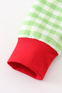 Green Christmas Grinch Ruffle French Knot Girl Romper