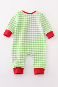 Green Christmas Grinch Ruffle French Knot Girl Romper