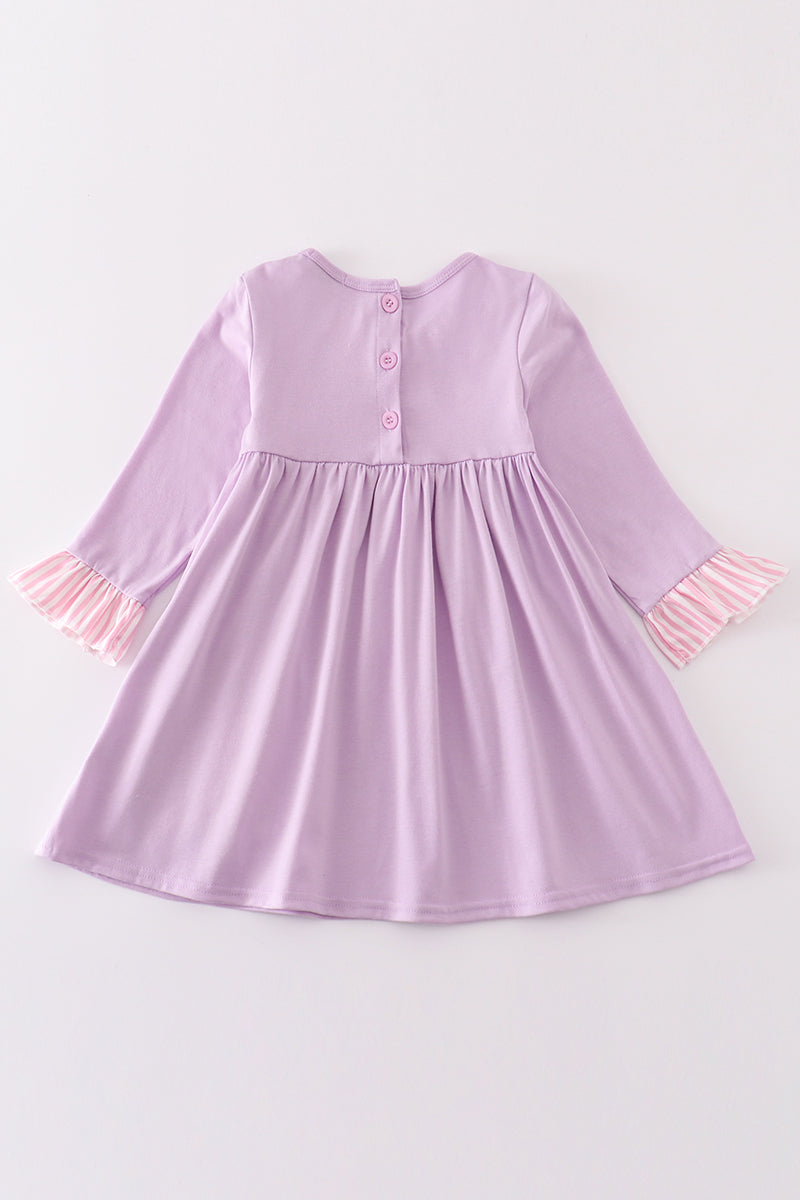 Purple Valentine Puppy Embroidery Dress