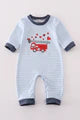 Valentine's Day Fire Truck Applique Boy Romper