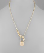 Square Stone Toggle Necklace - Peach/Gold
