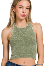 Stone Washed Seamless Racerback Tank Top w/ Bra Pad (Ash Olive)