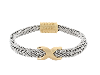 Two-Tone X Shape Braided Metal Bracelet