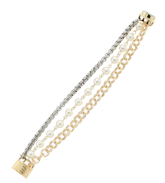 3 Row Pearl & Chain Bracelet