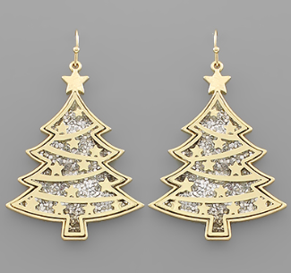 Gold Glitter Christmas Tree Earrings
