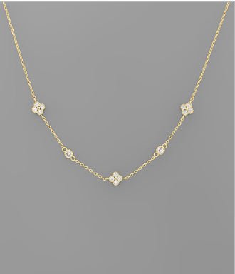Gold Dipped Clover Crystal Linked Necklace