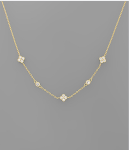 Gold Dipped Clover Crystal Linked Necklace