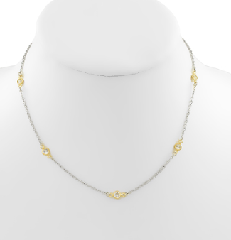 Gold Dipped Two-Toned CZ Station Chain Necklace