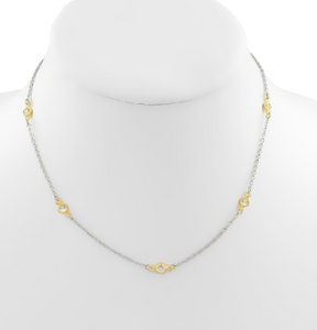 Gold Dipped Two-Toned CZ Station Chain Necklace