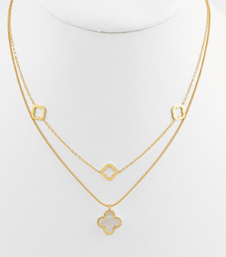Gold Dipped 2 Layered Clover Pendant Necklace