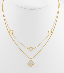 Gold Dipped 2 Layered Clover Pendant Necklace