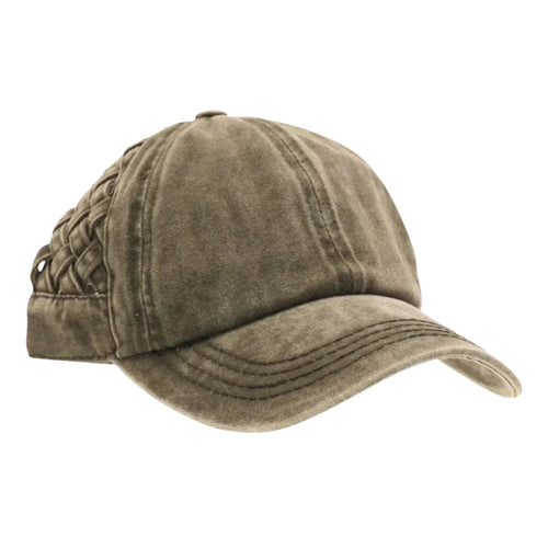 CC Beanie Basket Woven Criss-Cross High Pony Ball Cap - Olive