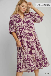 Plus Plum Floral Print Midi Dress