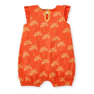 Golden Palms Romper: Hibiscus Red
