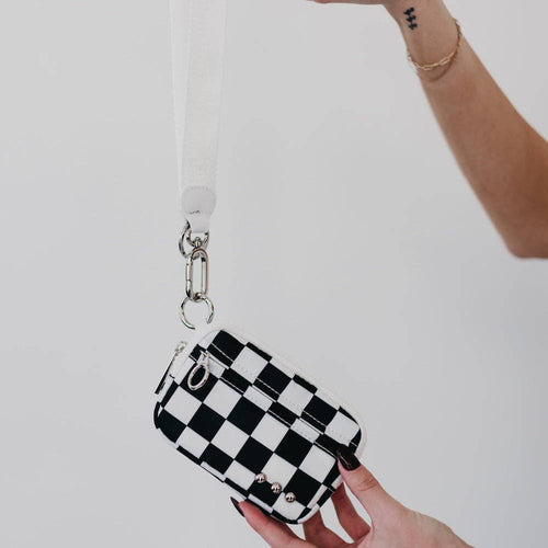 Nelly Nylon Card Wallet Wristlet: Checkered White/Black