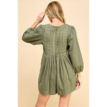 V-neck Puff Sleeve Olive Denim Romper