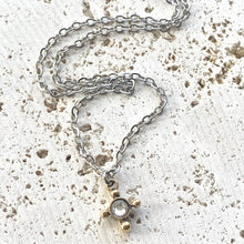 Tiny Cross Mix-Metal Necklace w/ Clear Crystal