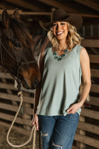 Ribbed Tank Top w/ Raw Edge Detail