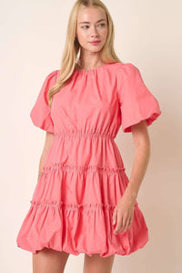 Balloon Sleeve Bubble Hem Mini Dress