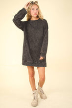 Mineral Washed Oversized Knit Sweatshirt Mini Dress - Black