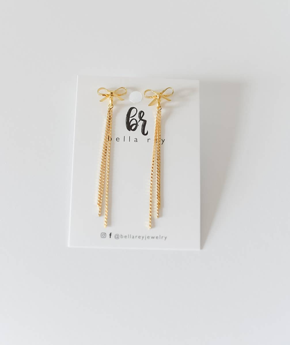 Bow gold plated studs-with gold dangle-hypoallergenic