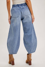 Denim Mid-Waist Drawstring Barrel Jeans