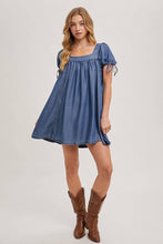 Denim Square Neck Babydoll Dress w/ Pockets