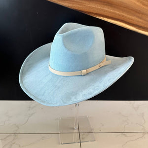 Fashion Vegan Suede Cowboy Hat w/ Leather Belt - Brown