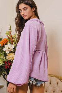 Collared Split Neck Pleating Top