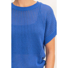 Open-Knit Dolman Sleeve Top: COBALT