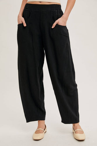 Relaxed Black Barrel Pants w/ Pockets